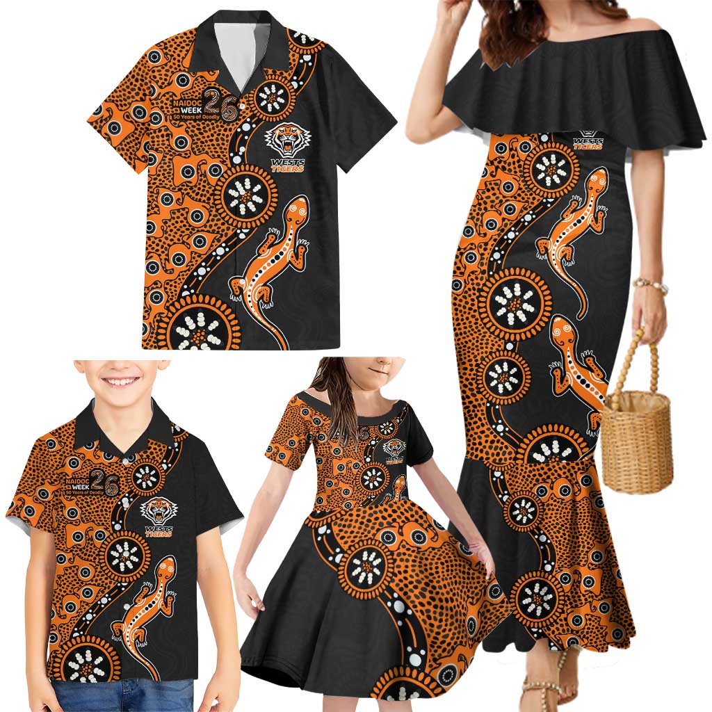 Wests Tigers NAIDOC Week 2026 Family Matching Mermaid Dress and Hawaiian Shirt Aboriginal Lizard Dot Painting - 50 Years of Deadly