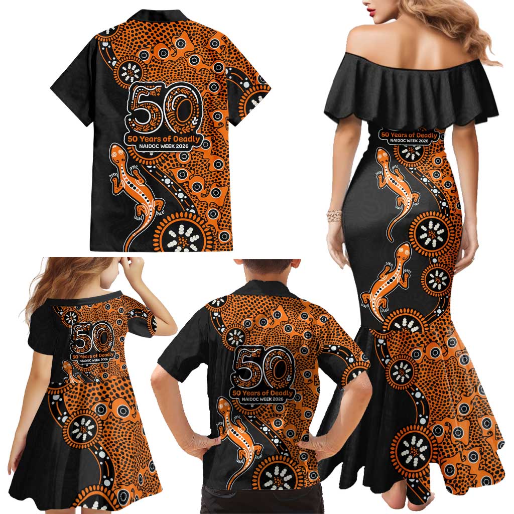 Wests Tigers NAIDOC Week 2026 Family Matching Mermaid Dress and Hawaiian Shirt Aboriginal Lizard Dot Painting - 50 Years of Deadly