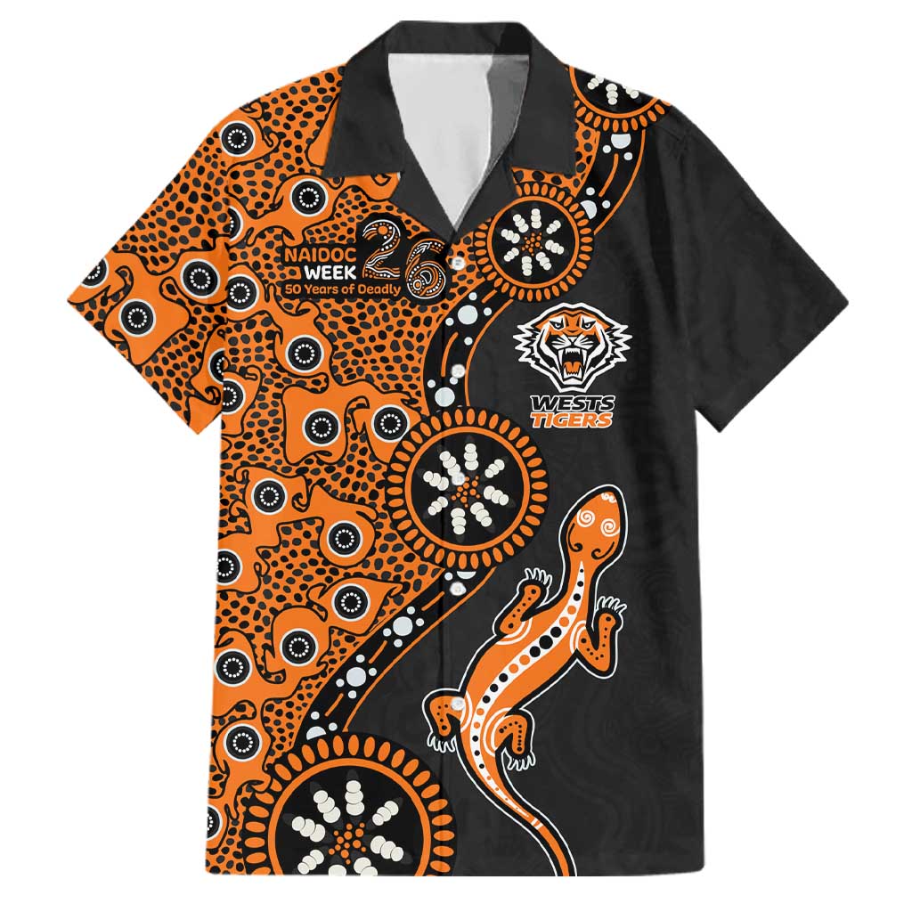 Wests Tigers NAIDOC Week 2026 Family Matching Mermaid Dress and Hawaiian Shirt Aboriginal Lizard Dot Painting - 50 Years of Deadly
