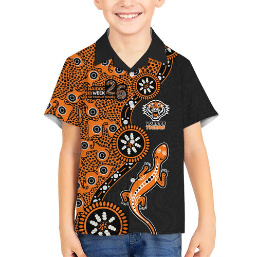 Wests Tigers NAIDOC Week 2026 Family Matching Mermaid Dress and Hawaiian Shirt Aboriginal Lizard Dot Painting - 50 Years of Deadly