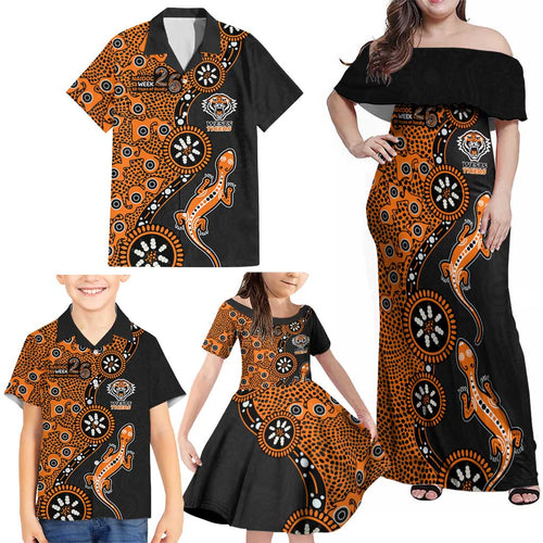 Wests Tigers NAIDOC Week 2026 Family Matching Off Shoulder Maxi Dress and Hawaiian Shirt Aboriginal Lizard Dot Painting - 50 Years of Deadly