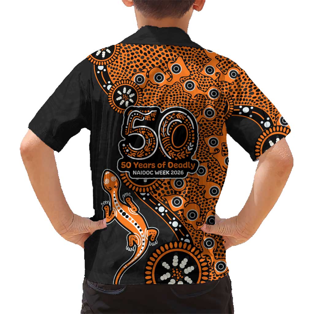 Wests Tigers NAIDOC Week 2026 Family Matching Off Shoulder Maxi Dress and Hawaiian Shirt Aboriginal Lizard Dot Painting - 50 Years of Deadly
