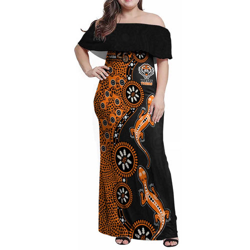 Wests Tigers NAIDOC Week 2026 Family Matching Off Shoulder Maxi Dress and Hawaiian Shirt Aboriginal Lizard Dot Painting - 50 Years of Deadly
