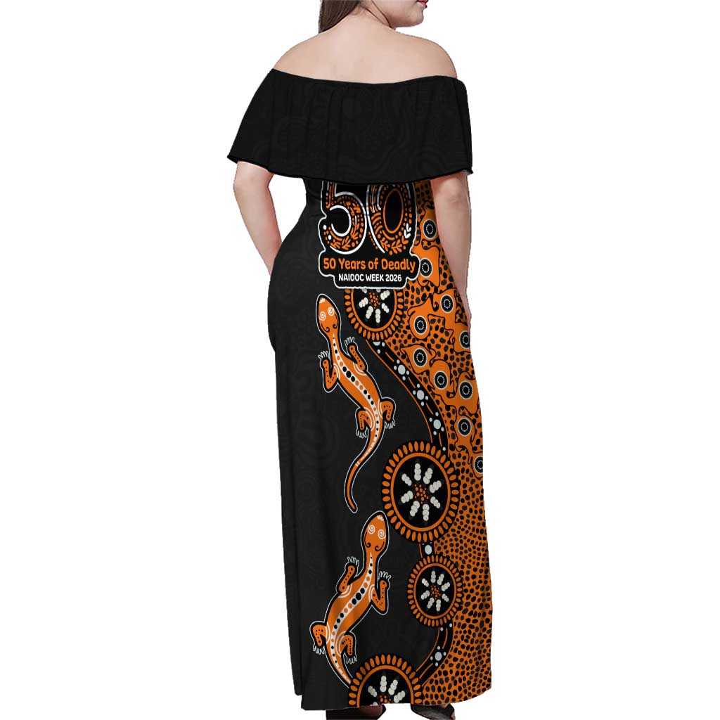 Wests Tigers NAIDOC Week 2026 Family Matching Off Shoulder Maxi Dress and Hawaiian Shirt Aboriginal Lizard Dot Painting - 50 Years of Deadly