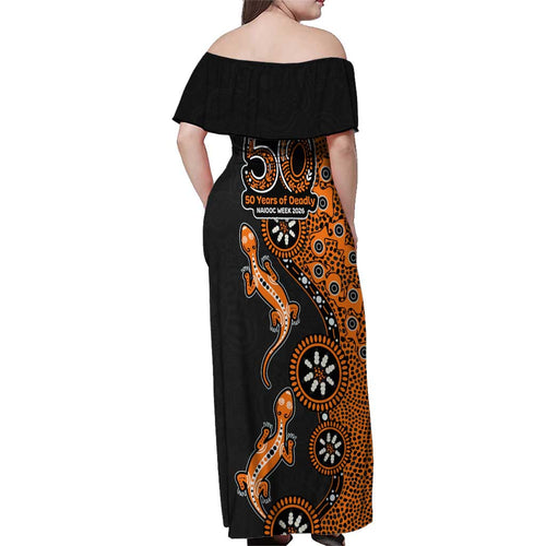 Wests Tigers NAIDOC Week 2026 Family Matching Off Shoulder Maxi Dress and Hawaiian Shirt Aboriginal Lizard Dot Painting - 50 Years of Deadly