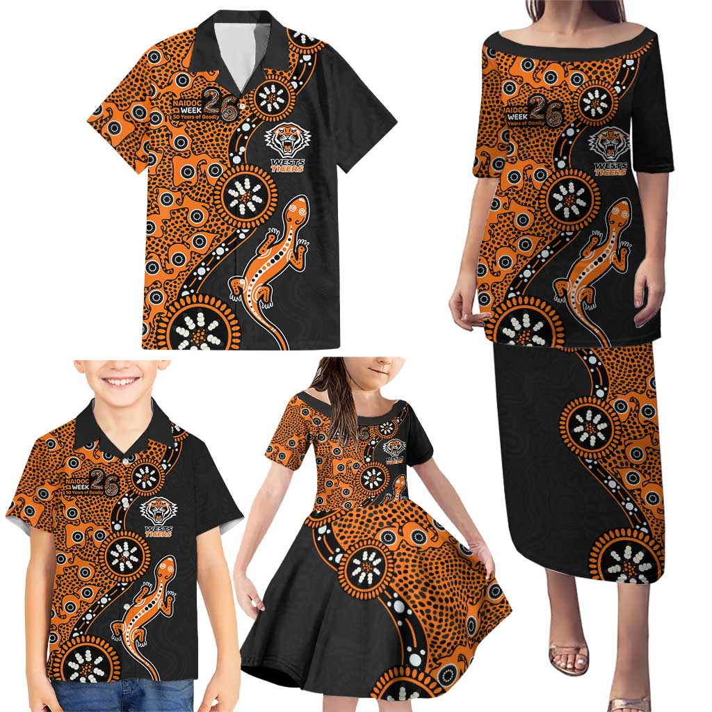 Wests Tigers NAIDOC Week 2026 Family Matching Puletasi and Hawaiian Shirt Aboriginal Lizard Dot Painting - 50 Years of Deadly