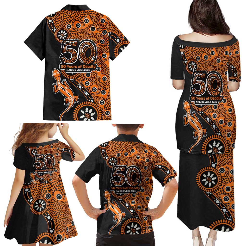 Wests Tigers NAIDOC Week 2026 Family Matching Puletasi and Hawaiian Shirt Aboriginal Lizard Dot Painting - 50 Years of Deadly