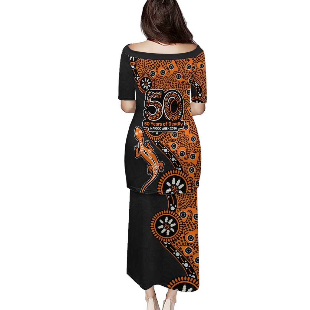 Wests Tigers NAIDOC Week 2026 Family Matching Puletasi and Hawaiian Shirt Aboriginal Lizard Dot Painting - 50 Years of Deadly