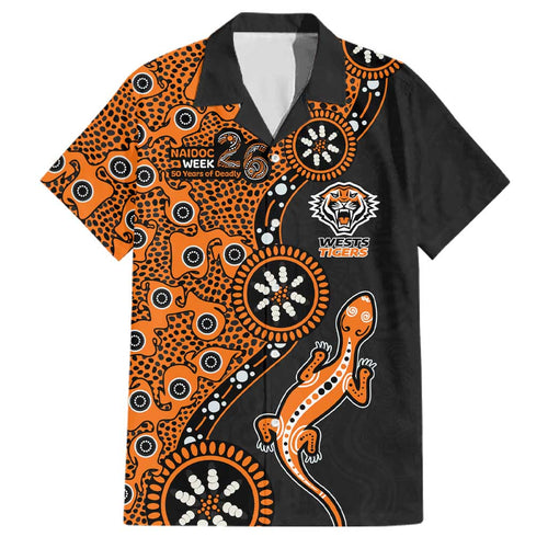 Wests Tigers NAIDOC Week 2026 Family Matching Short Sleeve Bodycon Dress and Hawaiian Shirt Aboriginal Lizard Dot Painting - 50 Years of Deadly