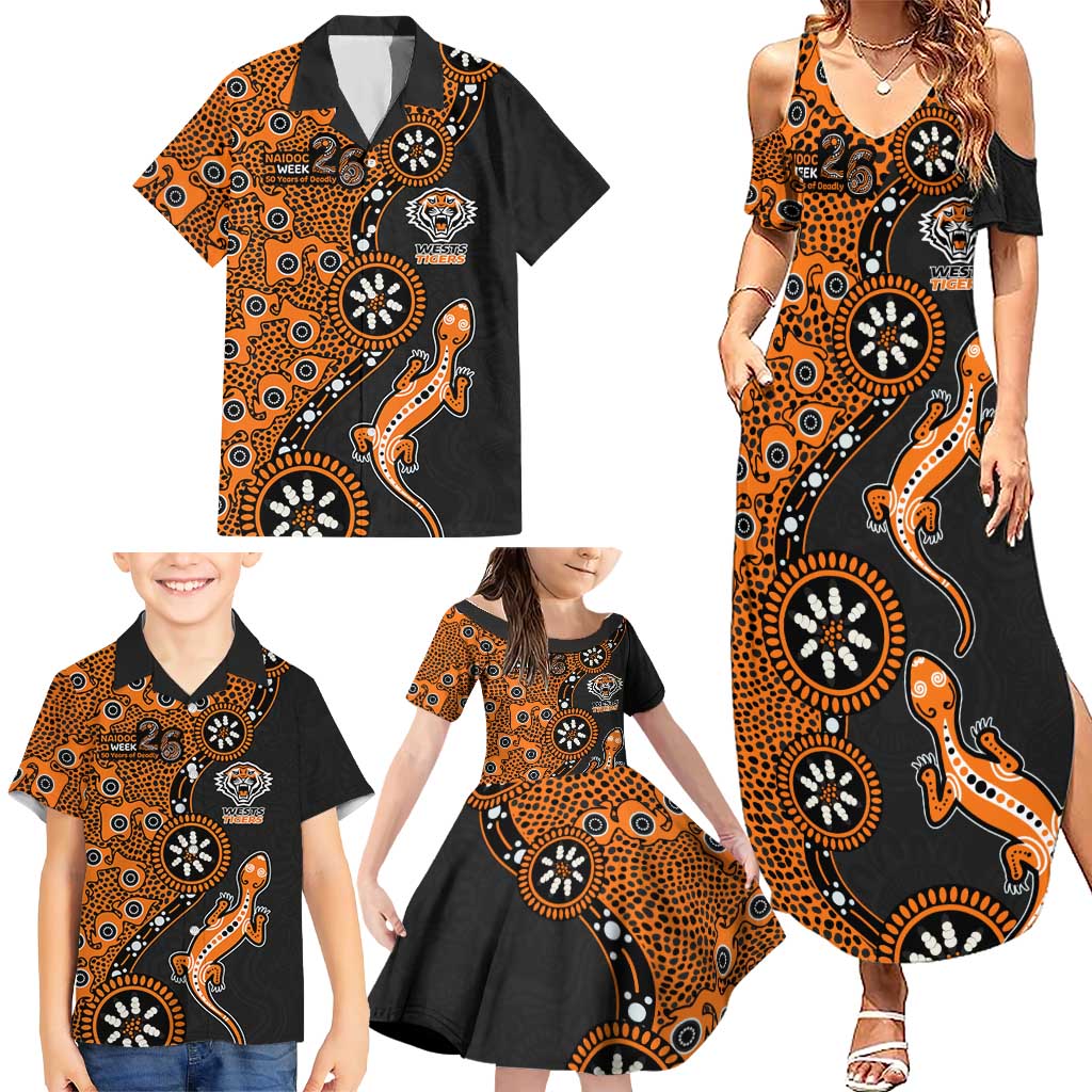 Wests Tigers NAIDOC Week 2026 Family Matching Summer Maxi Dress and Hawaiian Shirt Aboriginal Lizard Dot Painting - 50 Years of Deadly