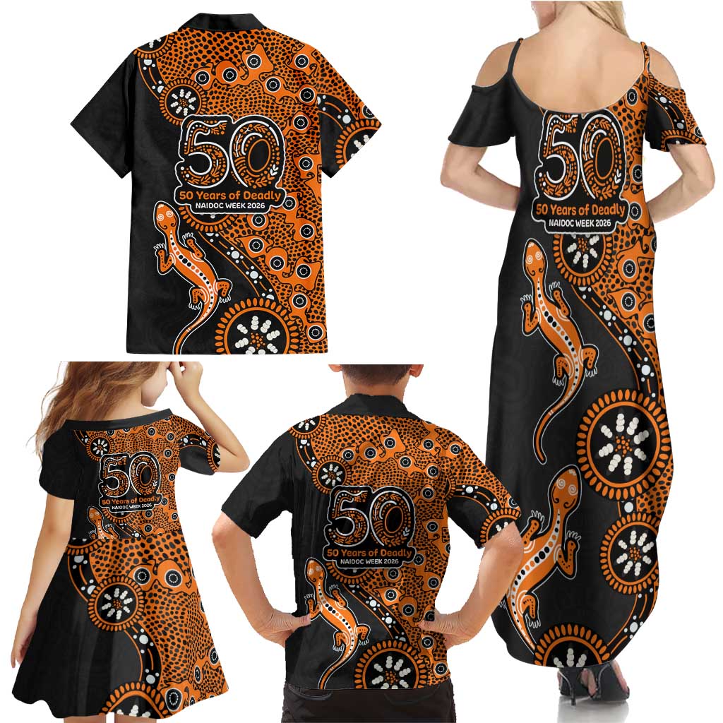 Wests Tigers NAIDOC Week 2026 Family Matching Summer Maxi Dress and Hawaiian Shirt Aboriginal Lizard Dot Painting - 50 Years of Deadly