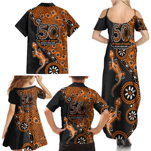 Wests Tigers NAIDOC Week 2026 Family Matching Summer Maxi Dress and Hawaiian Shirt Aboriginal Lizard Dot Painting - 50 Years of Deadly