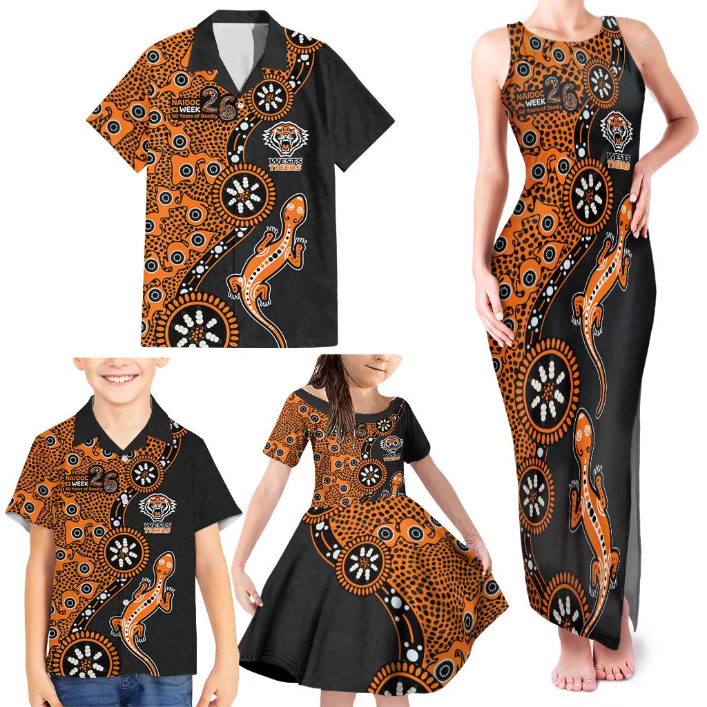 Wests Tigers NAIDOC Week 2026 Family Matching Tank Maxi Dress and Hawaiian Shirt Aboriginal Lizard Dot Painting - 50 Years of Deadly