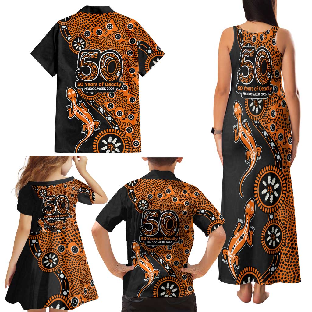 Wests Tigers NAIDOC Week 2026 Family Matching Tank Maxi Dress and Hawaiian Shirt Aboriginal Lizard Dot Painting - 50 Years of Deadly