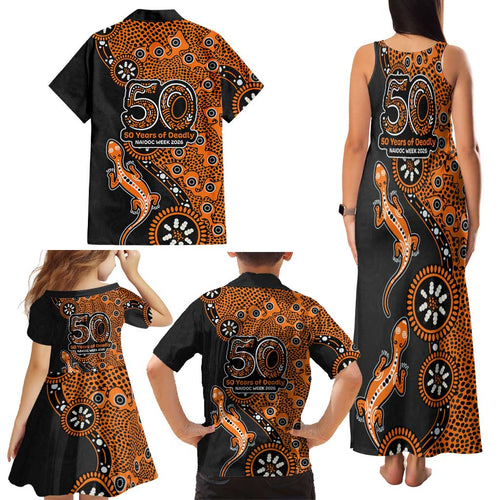 Wests Tigers NAIDOC Week 2026 Family Matching Tank Maxi Dress and Hawaiian Shirt Aboriginal Lizard Dot Painting - 50 Years of Deadly
