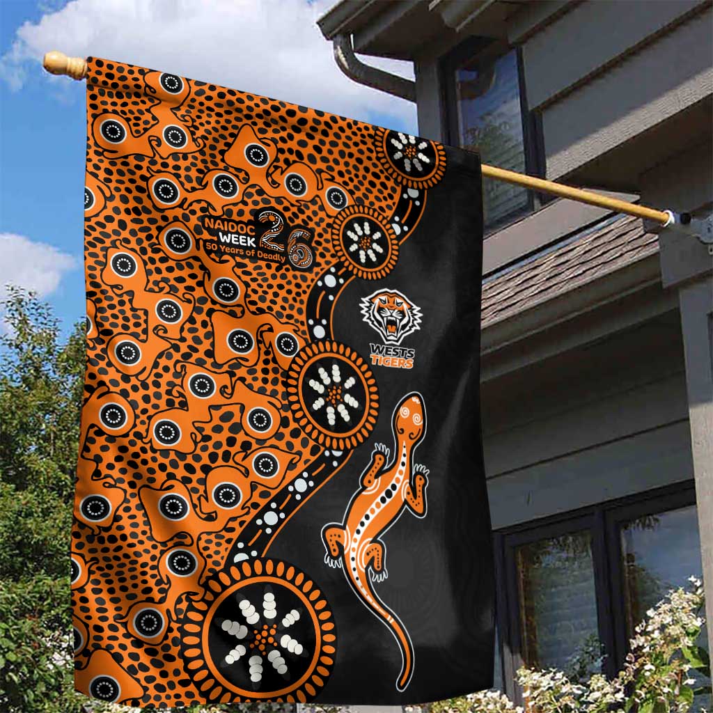 Wests Tigers NAIDOC Week 2026 Garden Flag Aboriginal Lizard Dot Painting - 50 Years of Deadly