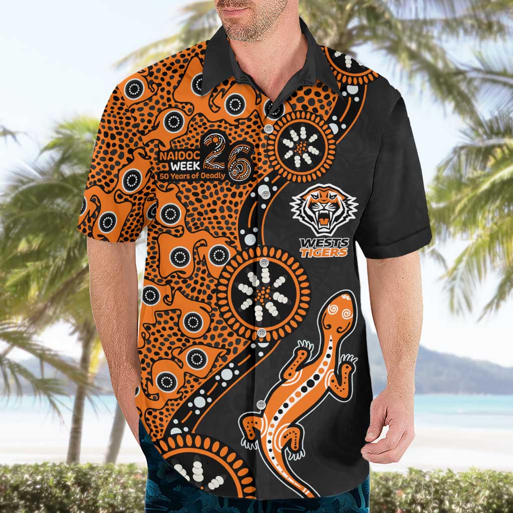Wests Tigers NAIDOC Week 2026 Hawaiian Shirt Aboriginal Lizard Dot Painting - 50 Years of Deadly