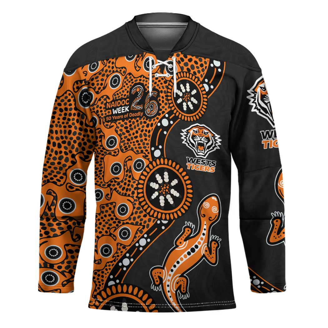 Wests Tigers NAIDOC Week 2026 Hockey Jersey Aboriginal Lizard Dot Painting - 50 Years of Deadly