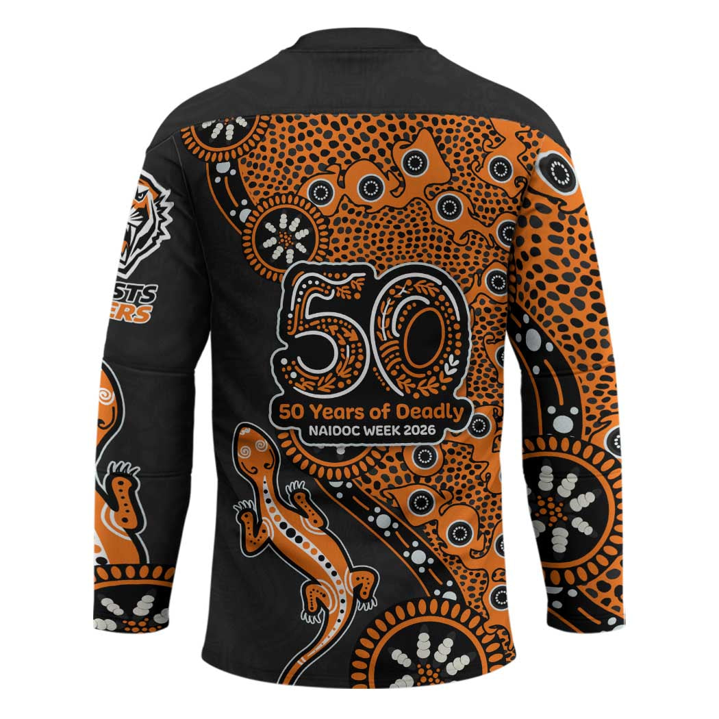 Wests Tigers NAIDOC Week 2026 Hockey Jersey Aboriginal Lizard Dot Painting - 50 Years of Deadly