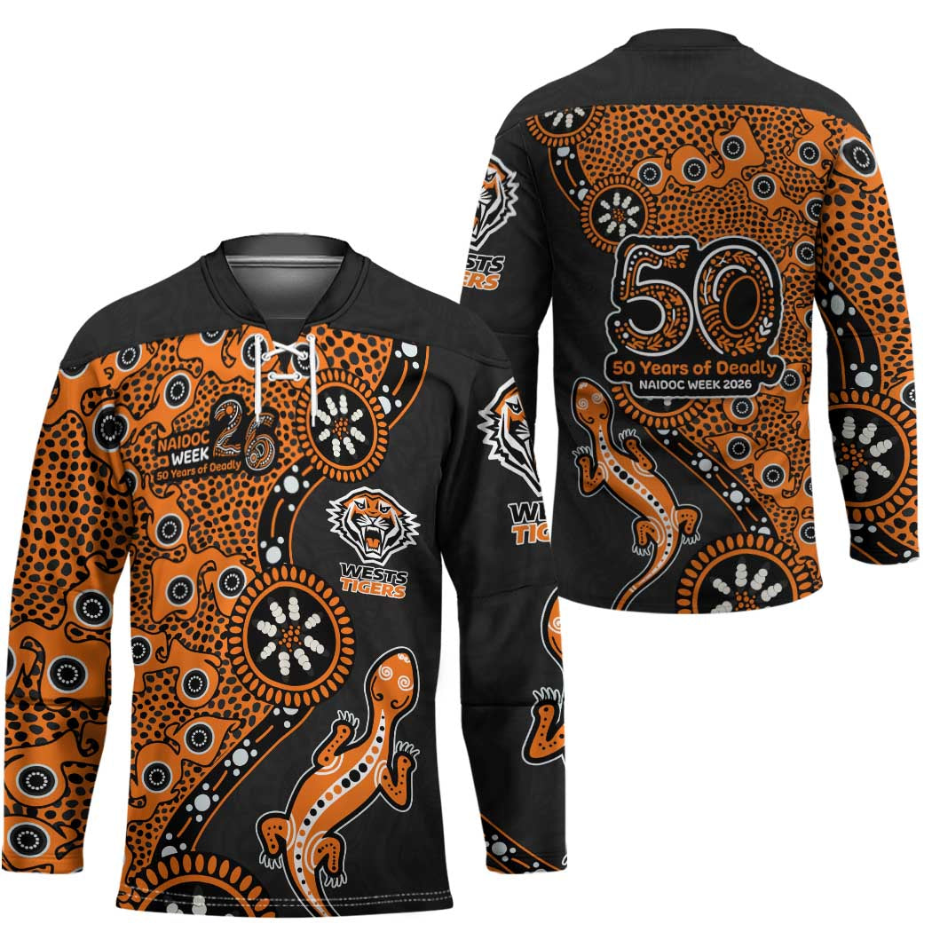 Wests Tigers NAIDOC Week 2026 Hockey Jersey Aboriginal Lizard Dot Painting - 50 Years of Deadly