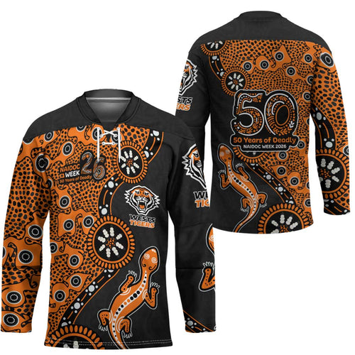 Wests Tigers NAIDOC Week 2026 Hockey Jersey Aboriginal Lizard Dot Painting - 50 Years of Deadly