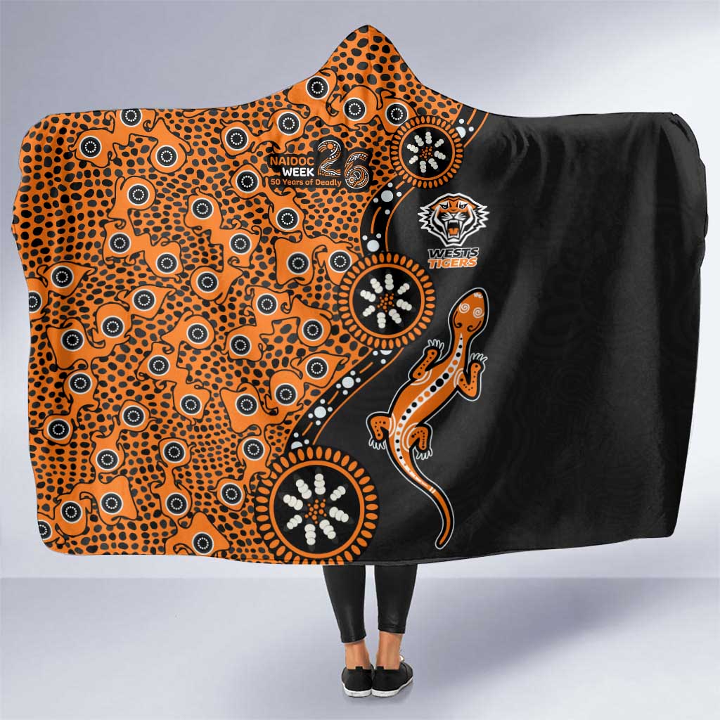 Wests Tigers NAIDOC Week 2026 Hooded Blanket Aboriginal Lizard Dot Painting - 50 Years of Deadly