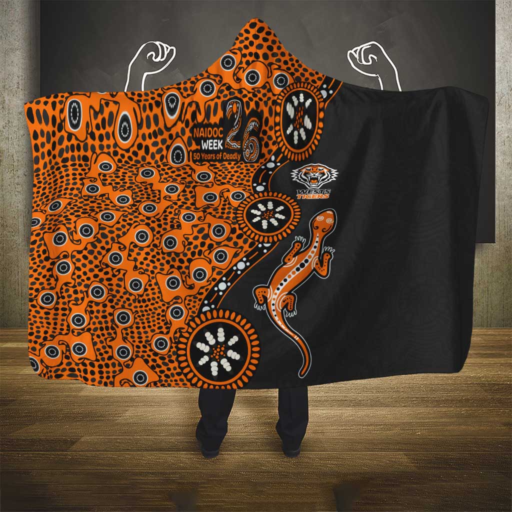 Wests Tigers NAIDOC Week 2026 Hooded Blanket Aboriginal Lizard Dot Painting - 50 Years of Deadly