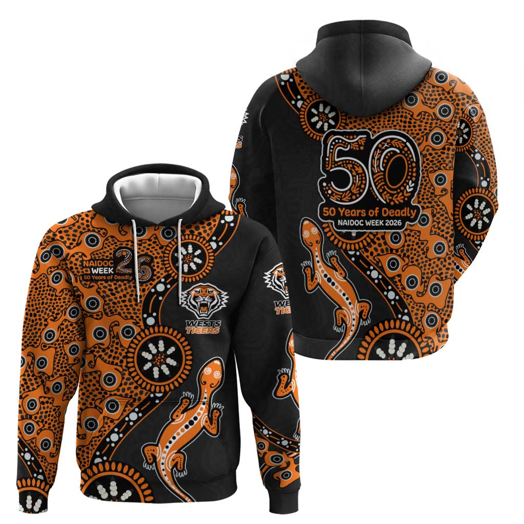 Wests Tigers NAIDOC Week 2026 Hoodie Aboriginal Lizard Dot Painting - 50 Years of Deadly