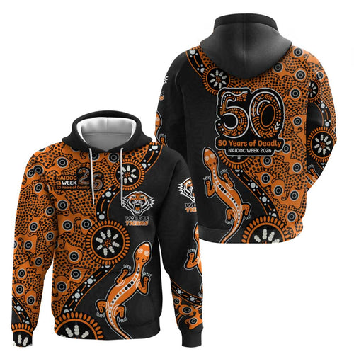 Wests Tigers NAIDOC Week 2026 Hoodie Aboriginal Lizard Dot Painting - 50 Years of Deadly