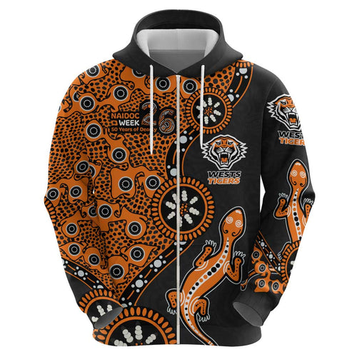 Wests Tigers NAIDOC Week 2026 Hoodie Aboriginal Lizard Dot Painting - 50 Years of Deadly