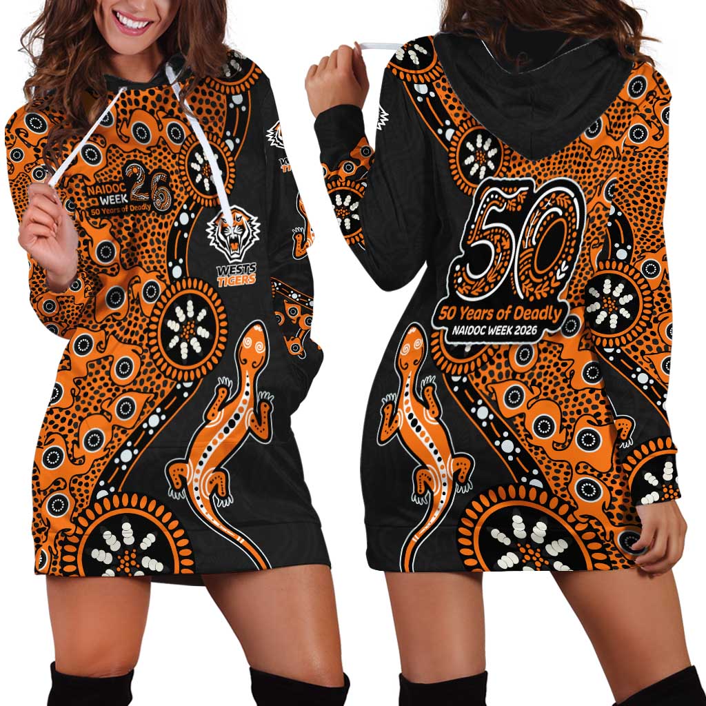 Wests Tigers NAIDOC Week 2026 Hoodie Dress Aboriginal Lizard Dot Painting - 50 Years of Deadly