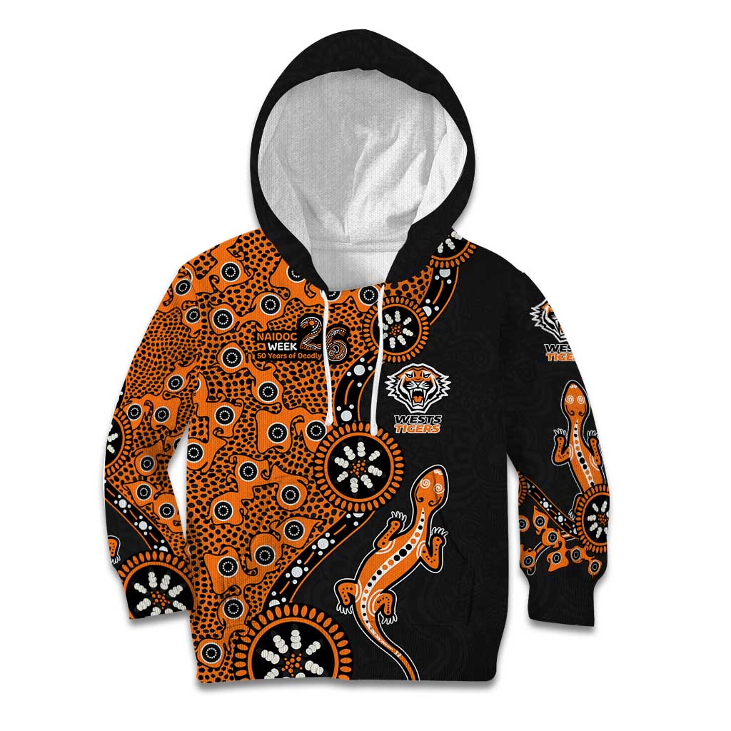 Wests Tigers NAIDOC Week 2026 Kid Hoodie Aboriginal Lizard Dot Painting - 50 Years of Deadly