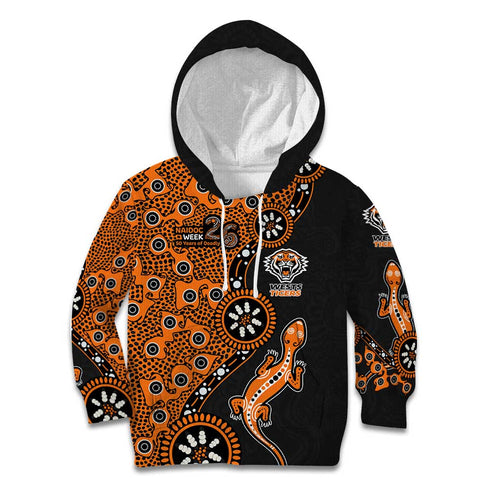 Wests Tigers NAIDOC Week 2026 Kid Hoodie Aboriginal Lizard Dot Painting - 50 Years of Deadly