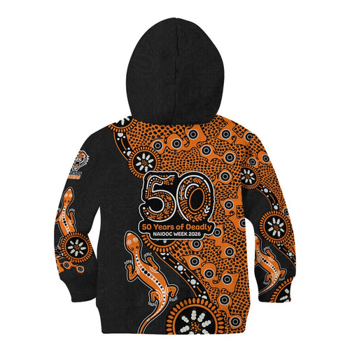 Wests Tigers NAIDOC Week 2026 Kid Hoodie Aboriginal Lizard Dot Painting - 50 Years of Deadly
