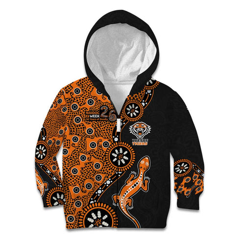 Wests Tigers NAIDOC Week 2026 Kid Hoodie Aboriginal Lizard Dot Painting - 50 Years of Deadly