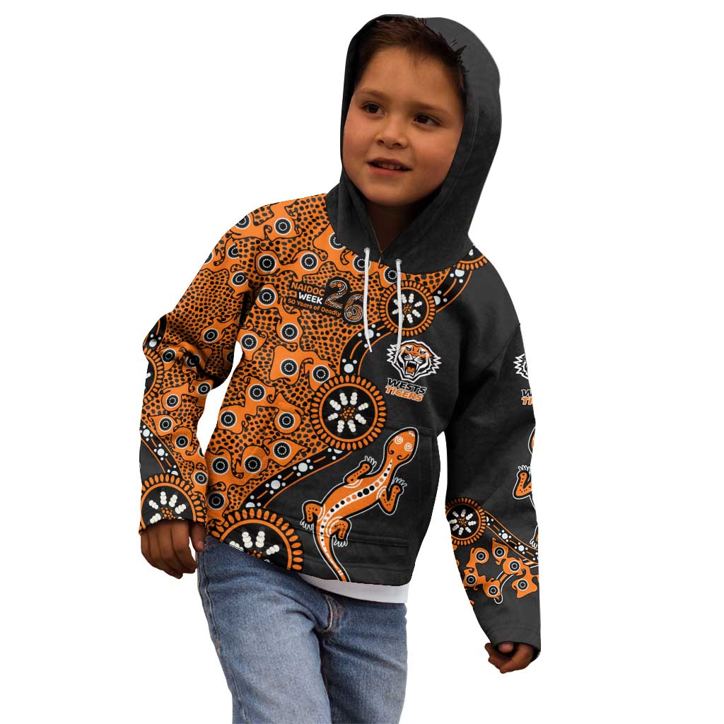 Wests Tigers NAIDOC Week 2026 Kid Hoodie Aboriginal Lizard Dot Painting - 50 Years of Deadly