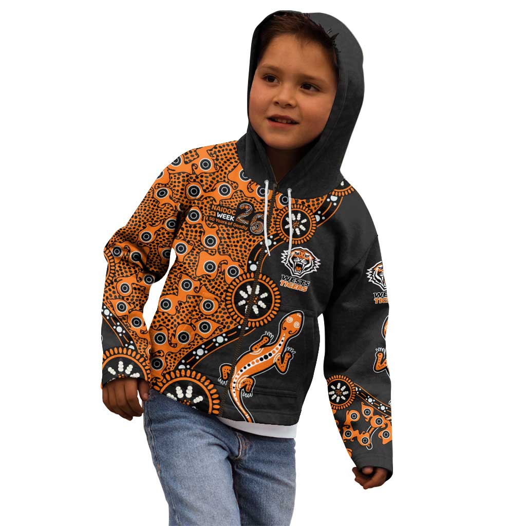 Wests Tigers NAIDOC Week 2026 Kid Hoodie Aboriginal Lizard Dot Painting - 50 Years of Deadly