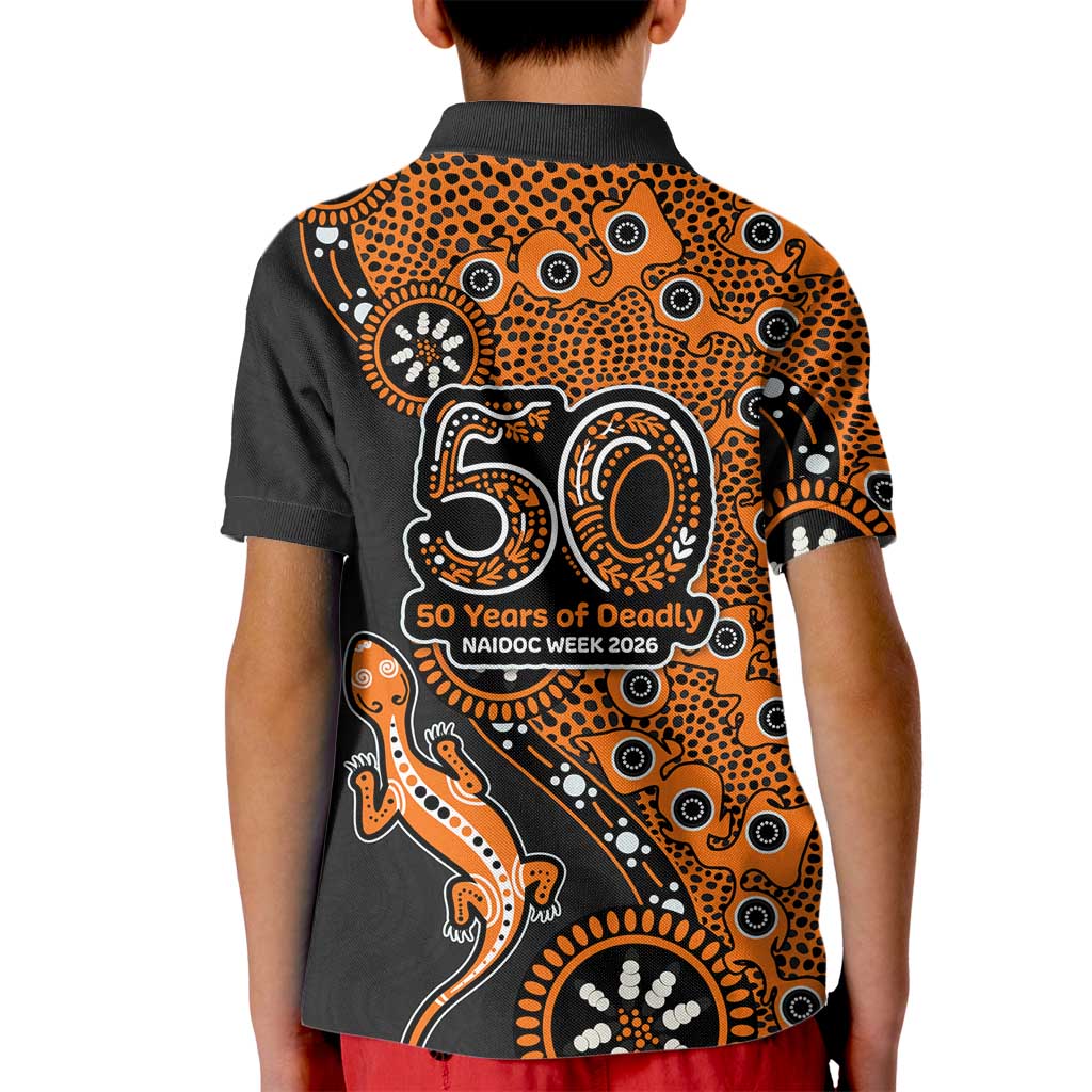 Wests Tigers NAIDOC Week 2026 Kid Polo Shirt Aboriginal Lizard Dot Painting - 50 Years of Deadly