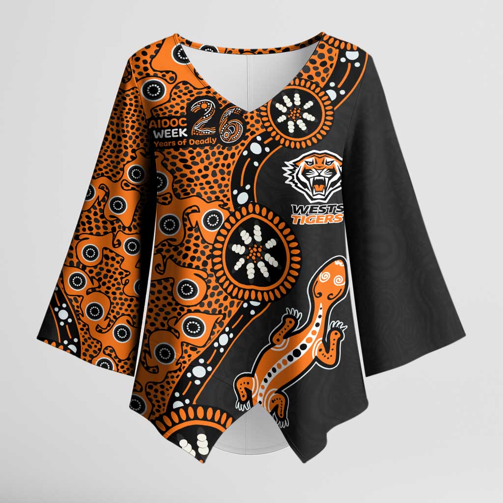 Wests Tigers NAIDOC Week 2026 Kimono Sleeve Blouse Aboriginal Lizard Dot Painting - 50 Years of Deadly