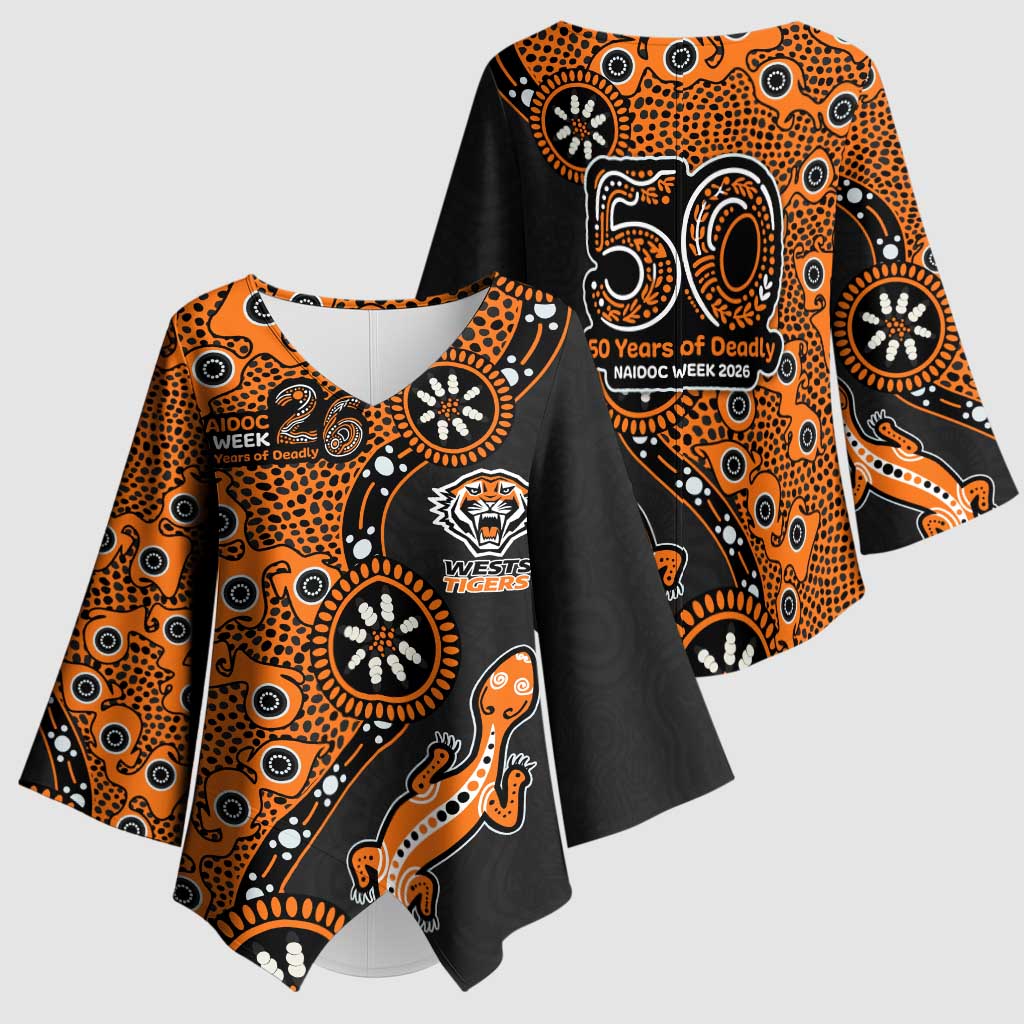 Wests Tigers NAIDOC Week 2026 Kimono Sleeve Blouse Aboriginal Lizard Dot Painting - 50 Years of Deadly