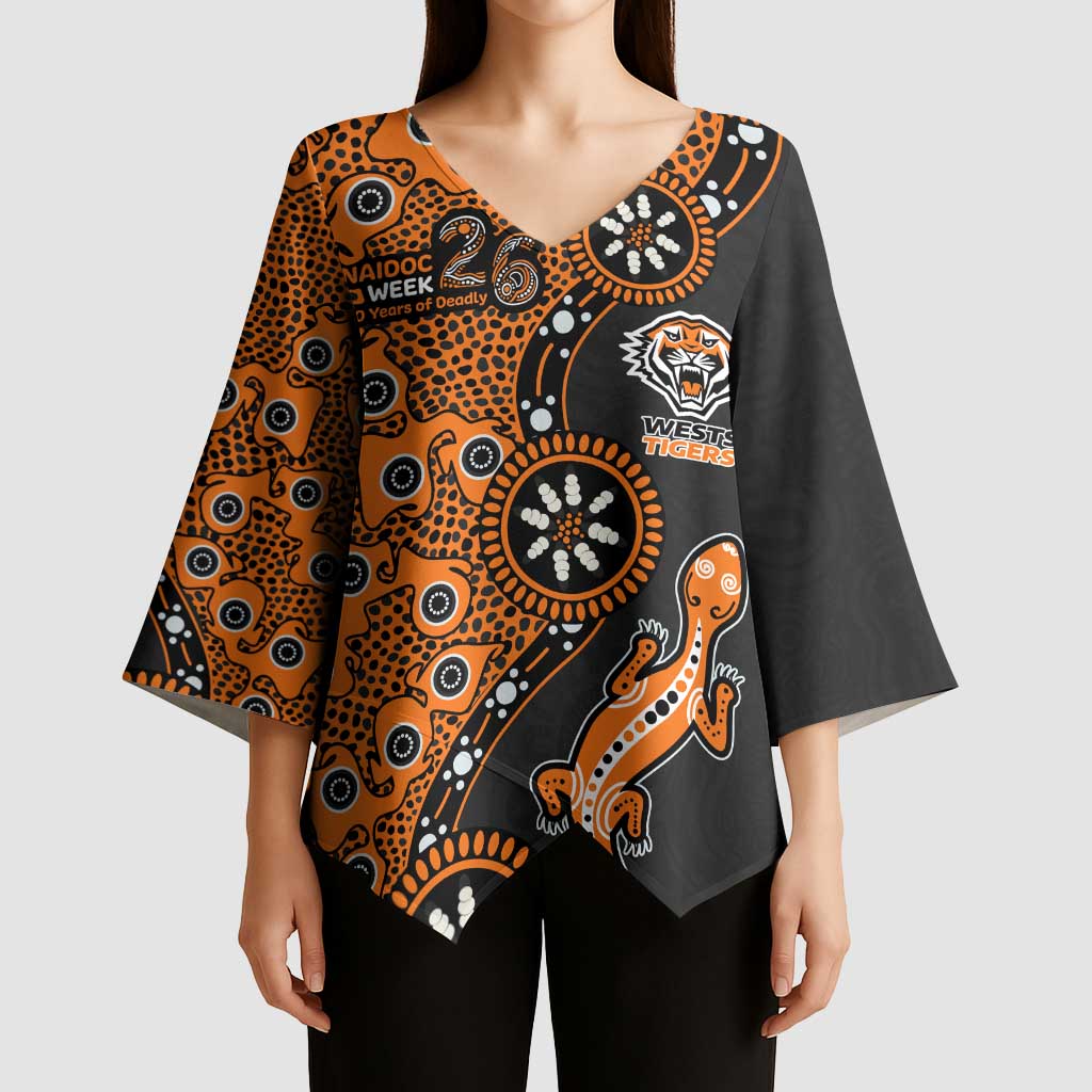 Wests Tigers NAIDOC Week 2026 Kimono Sleeve Blouse Aboriginal Lizard Dot Painting - 50 Years of Deadly