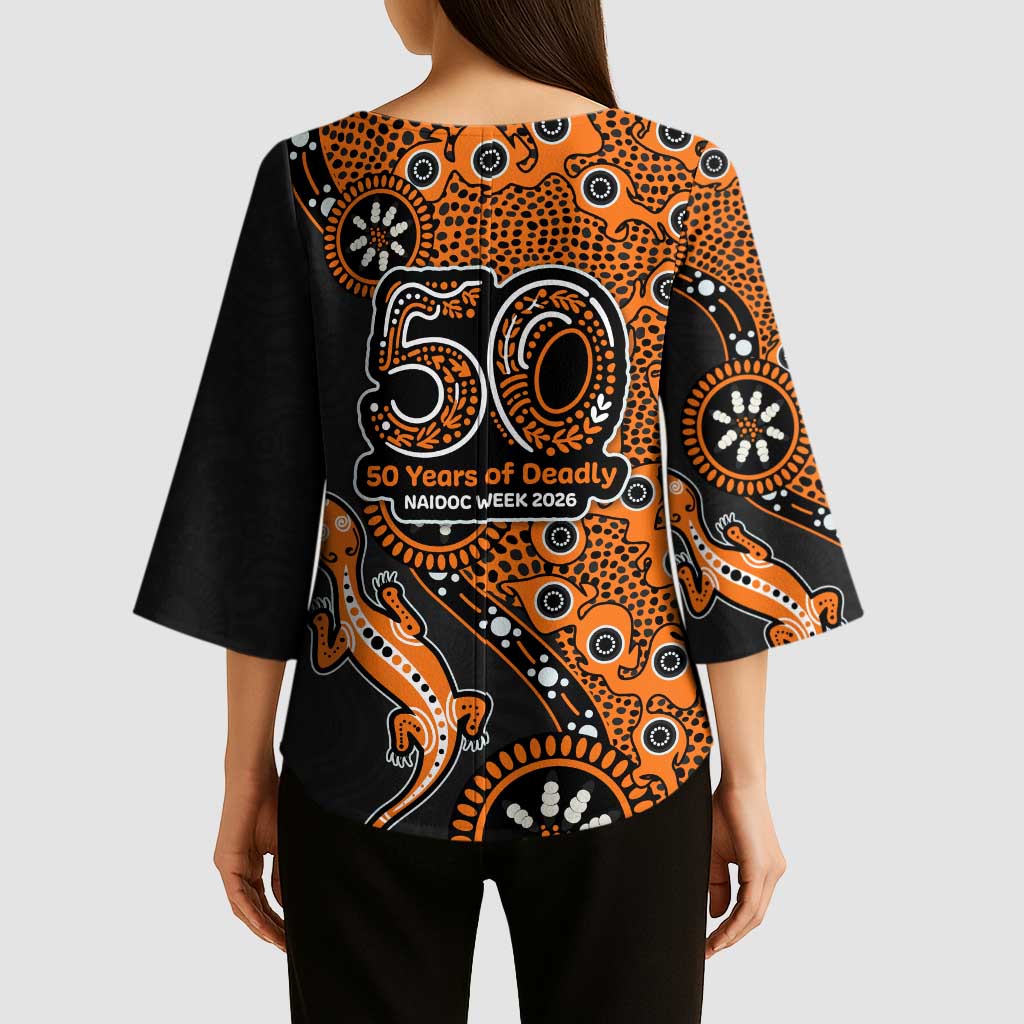 Wests Tigers NAIDOC Week 2026 Kimono Sleeve Blouse Aboriginal Lizard Dot Painting - 50 Years of Deadly