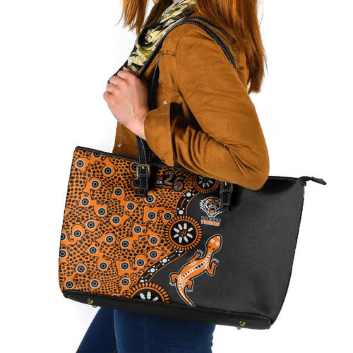Wests Tigers NAIDOC Week 2026 Leather Tote Bag Aboriginal Lizard Dot Painting - 50 Years of Deadly