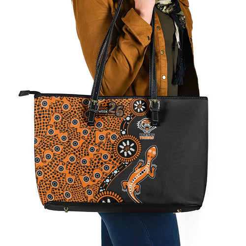 Wests Tigers NAIDOC Week 2026 Leather Tote Bag Aboriginal Lizard Dot Painting - 50 Years of Deadly