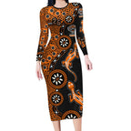 Wests Tigers NAIDOC Week 2026 Long Sleeve Bodycon Dress Aboriginal Lizard Dot Painting - 50 Years of Deadly