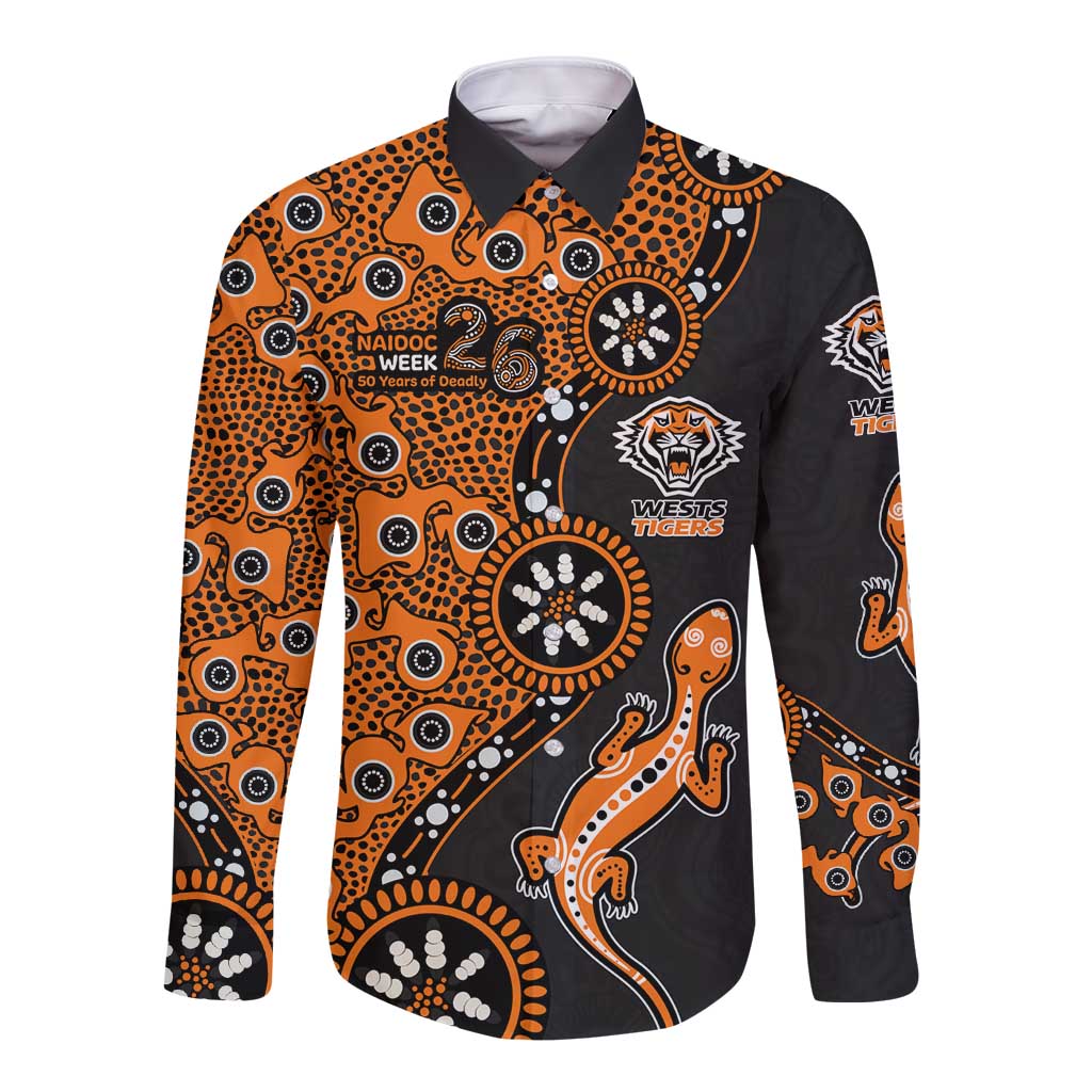Wests Tigers NAIDOC Week 2026 Long Sleeve Button Shirt Aboriginal Lizard Dot Painting - 50 Years of Deadly