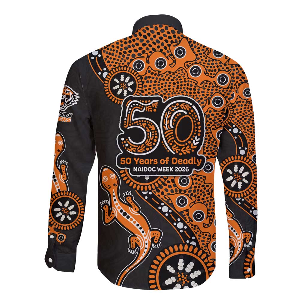 Wests Tigers NAIDOC Week 2026 Long Sleeve Button Shirt Aboriginal Lizard Dot Painting - 50 Years of Deadly