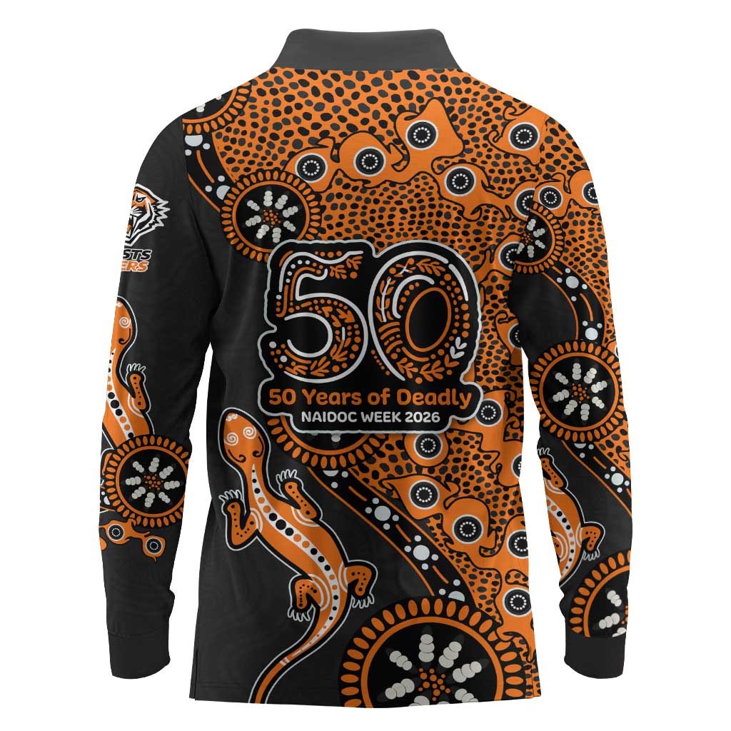 Wests Tigers NAIDOC Week 2026 Long Sleeve Polo Shirt Aboriginal Lizard Dot Painting - 50 Years of Deadly