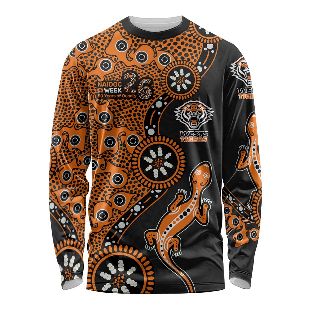 Wests Tigers NAIDOC Week 2026 Long Sleeve Shirt Aboriginal Lizard Dot Painting - 50 Years of Deadly