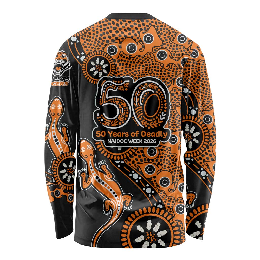 Wests Tigers NAIDOC Week 2026 Long Sleeve Shirt Aboriginal Lizard Dot Painting - 50 Years of Deadly
